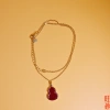 Fulu Cinnabar Gourd Necklace for Women, Chinese style collarbone chain, retro sweater chain accessory for the zodiac year details Picture